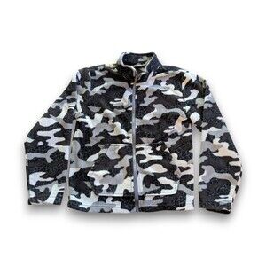 Eddie Bauer Black White Camo Fleece Full-zip Jacket Youth Boys Size M 10-12